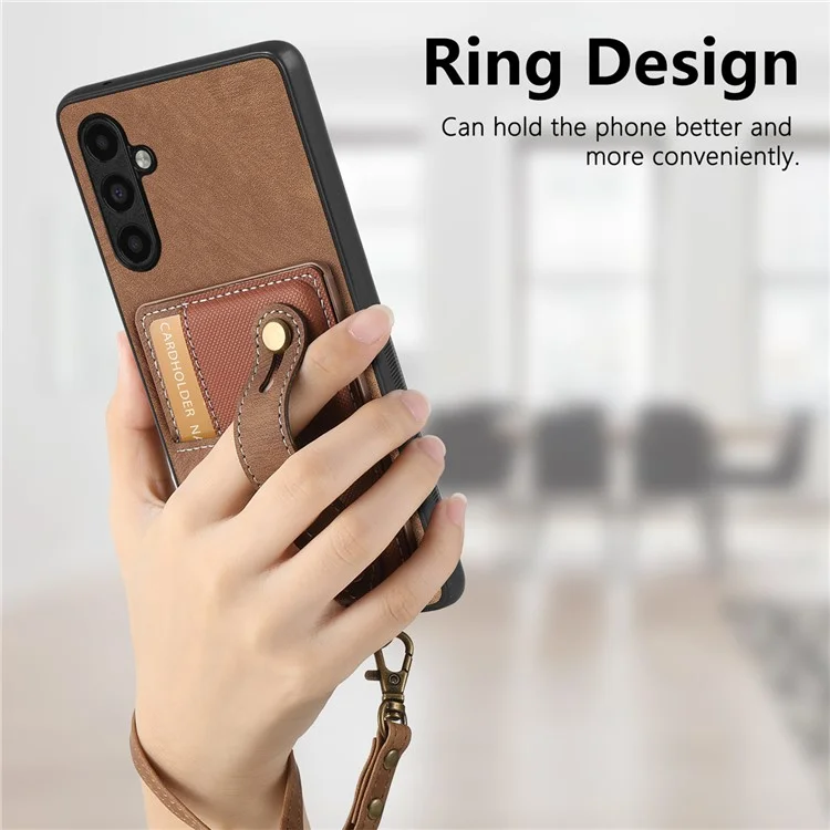 D9 Para Samsung Galaxy S23 FE Case de Porta-Cartões de Couro + TPU + PC Capa Traseira do Telefone - Marrom
