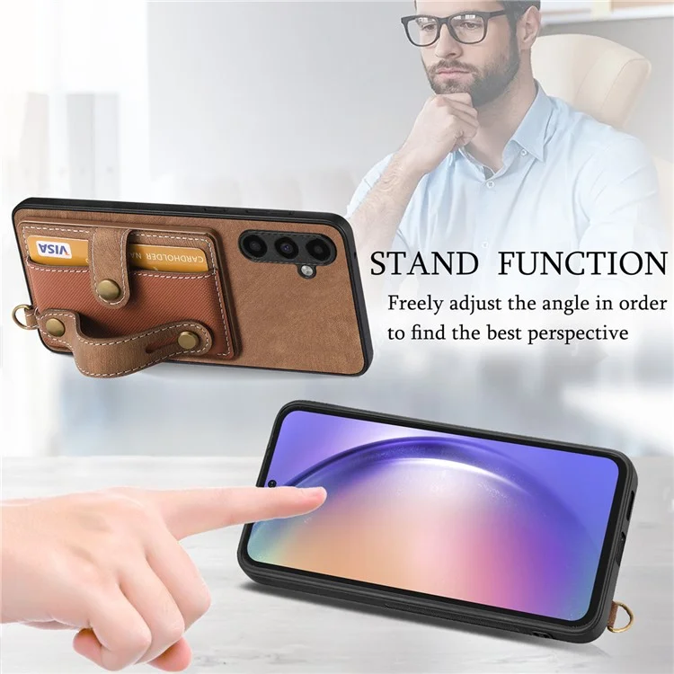 D9 Para Samsung Galaxy S23 FE Case de Porta-Cartões de Couro + TPU + PC Capa Traseira do Telefone - Marrom