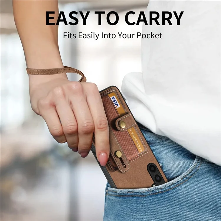 D9 Para Samsung Galaxy S23 FE Case de Porta-Cartões de Couro + TPU + PC Capa Traseira do Telefone - Marrom