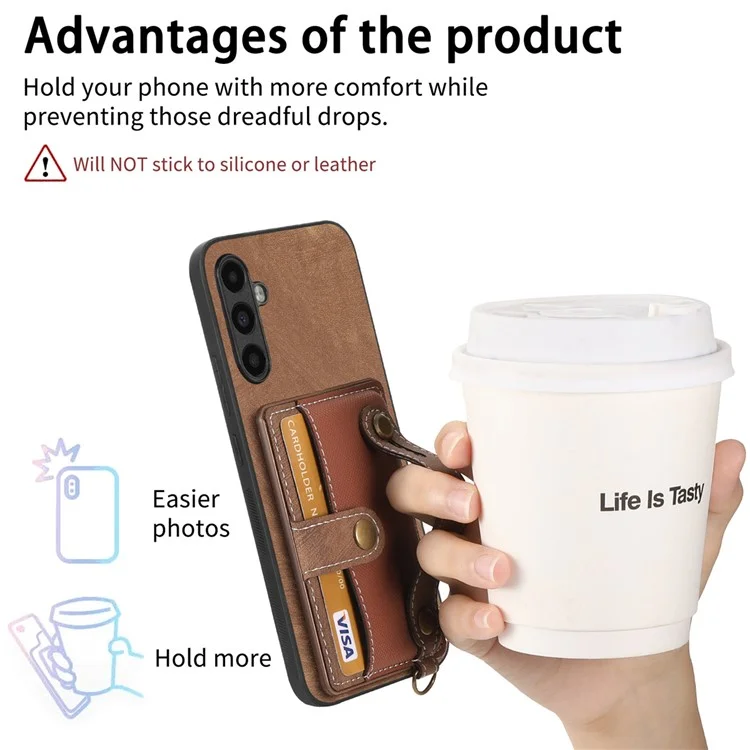 D9 Para Samsung Galaxy S23 FE Case de Porta-Cartões de Couro + TPU + PC Capa Traseira do Telefone - Marrom