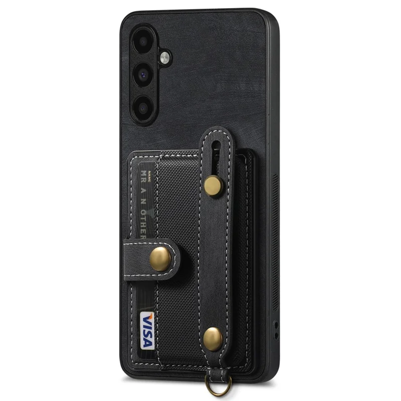 D9 For Samsung Galaxy A54 5G Case Wristband Finger Holder PU Leather Coated PC+TPU Phone Cover - Black