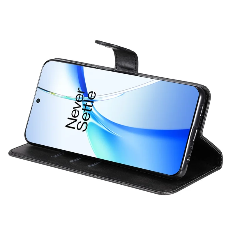 For OnePlus Ace 3V 5G Case Zipper Pocket Calf Texture Leather Folio Wallet Phone Cover - Black