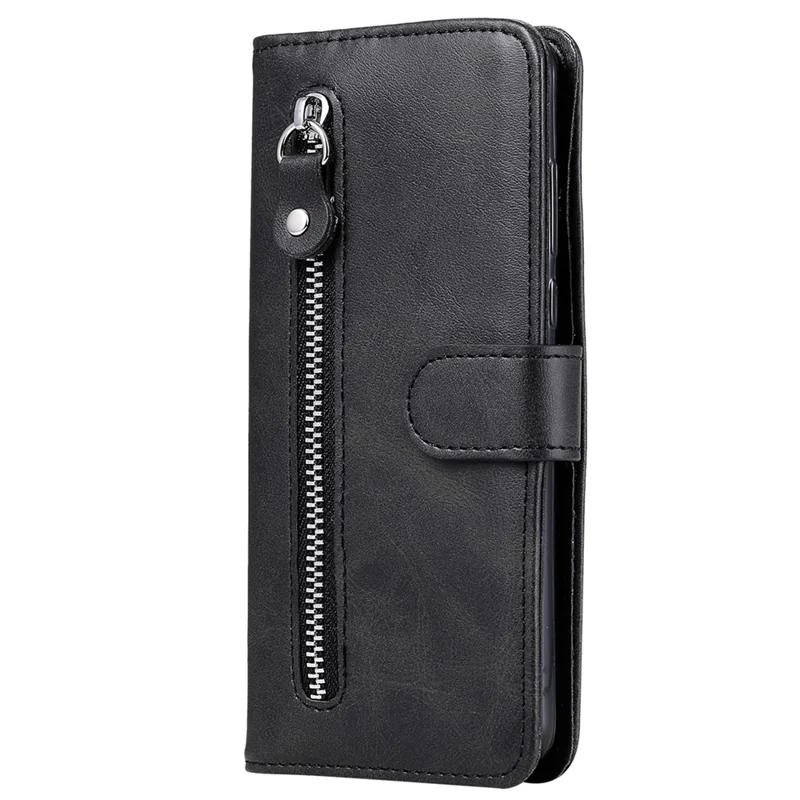 For OnePlus Ace 3V 5G Case Zipper Pocket Calf Texture Leather Folio Wallet Phone Cover - Black