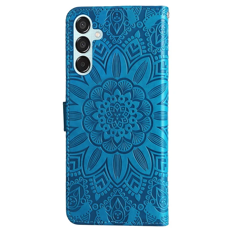 Per Samsung Galaxy M15 5G / F15 5G Custodia in pelle PU con motivo a girasole, porta carte e supporto per telefono - Blu
