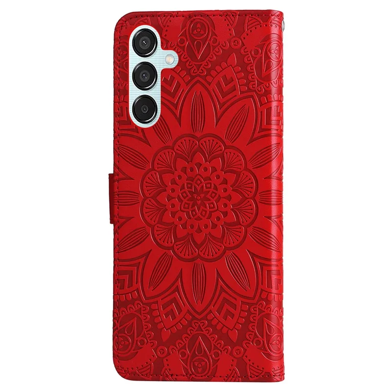For Samsung Galaxy M15 5G / F15 5G PU Leather Phone Case Imprinted Sunflower Card Holder Stand Phone Cover - Red