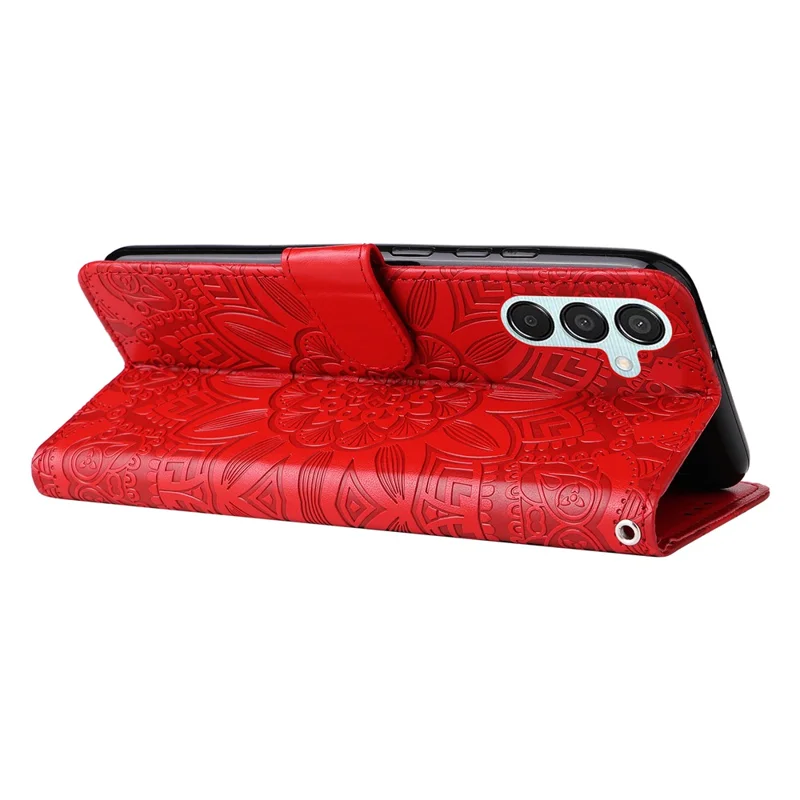 For Samsung Galaxy M15 5G / F15 5G PU Leather Phone Case Imprinted Sunflower Card Holder Stand Phone Cover - Red