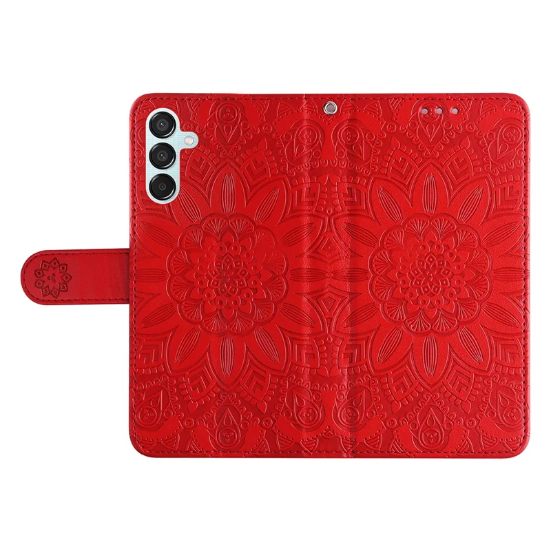 For Samsung Galaxy M15 5G / F15 5G PU Leather Phone Case Imprinted Sunflower Card Holder Stand Phone Cover - Red