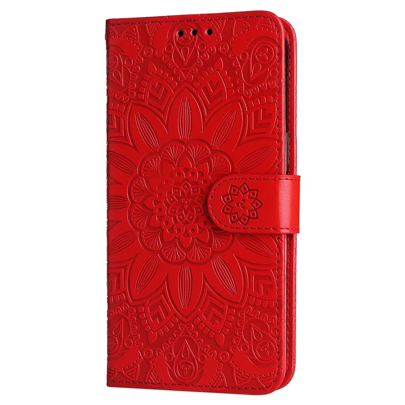 For Samsung Galaxy M15 5G / F15 5G PU Leather Phone Case Imprinted Sunflower Card Holder Stand Phone Cover - Red