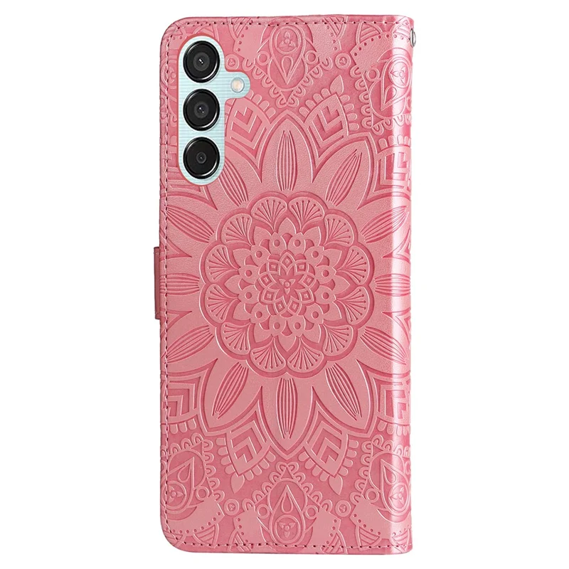 Pour Samsung Galaxy M15 5G / F15 5G Étui en cuir PU Motif tournesol Support pour cartes Étui de téléphone - Rose