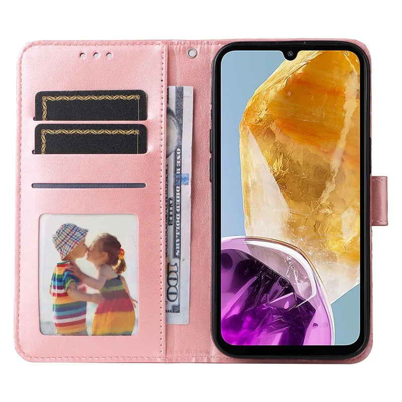 Pour Samsung Galaxy M15 5G / F15 5G Étui en cuir PU Motif tournesol Support pour cartes Étui de téléphone - Rose
