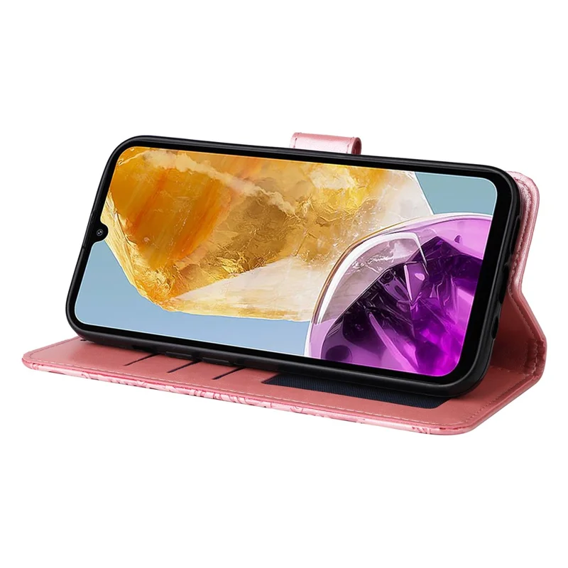 Pour Samsung Galaxy M15 5G / F15 5G Étui en cuir PU Motif tournesol Support pour cartes Étui de téléphone - Rose