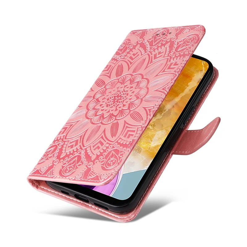 Pour Samsung Galaxy M15 5G / F15 5G Étui en cuir PU Motif tournesol Support pour cartes Étui de téléphone - Rose