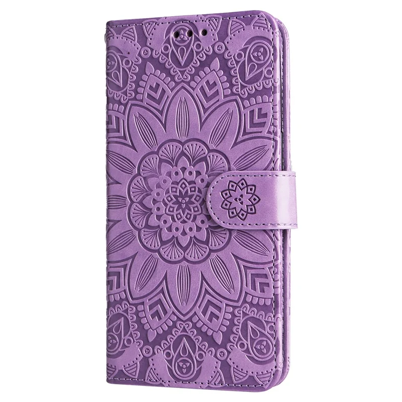 For Realme 12 5G Wallet Feature PU Leather Phone Case Imprinted Sunflower Stand Phone Cover - Purple