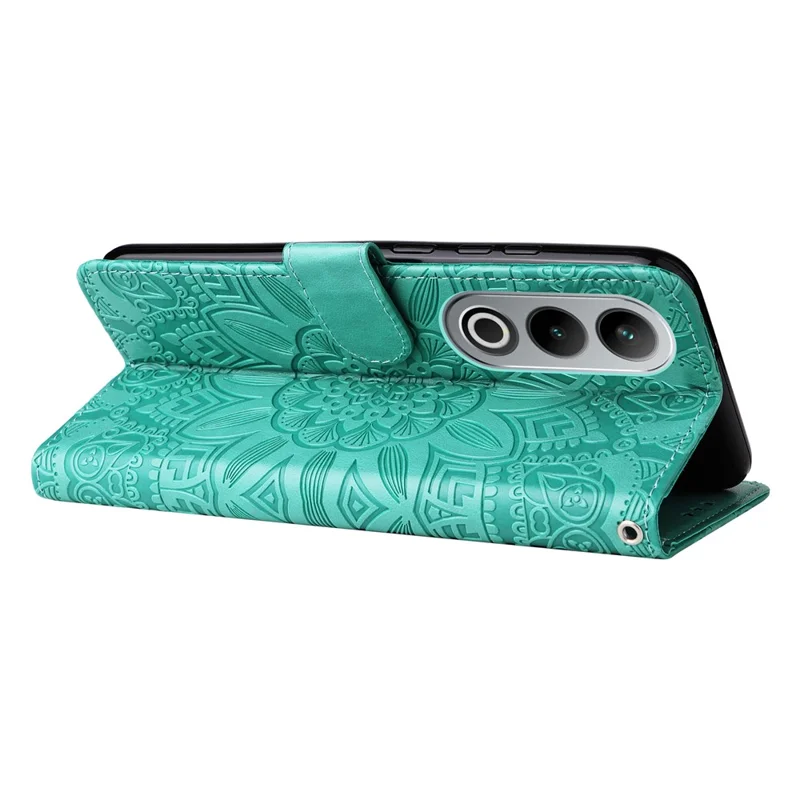 For OnePlus Ace 3V 5G Leather Case Wallet Style Imprinted Sunflower Cell Phone Cover - Green