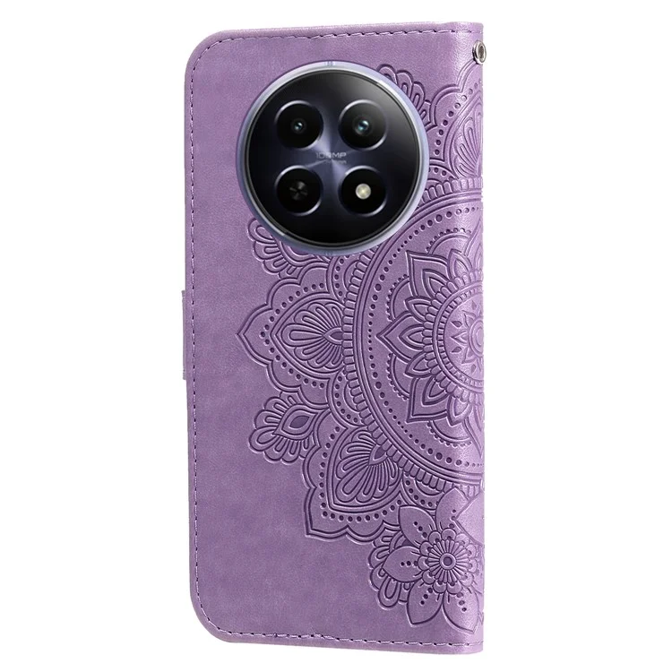 For Realme 12 5G Case Floral Pattern PU Leather Wallet Stand Phone Cover - Purple