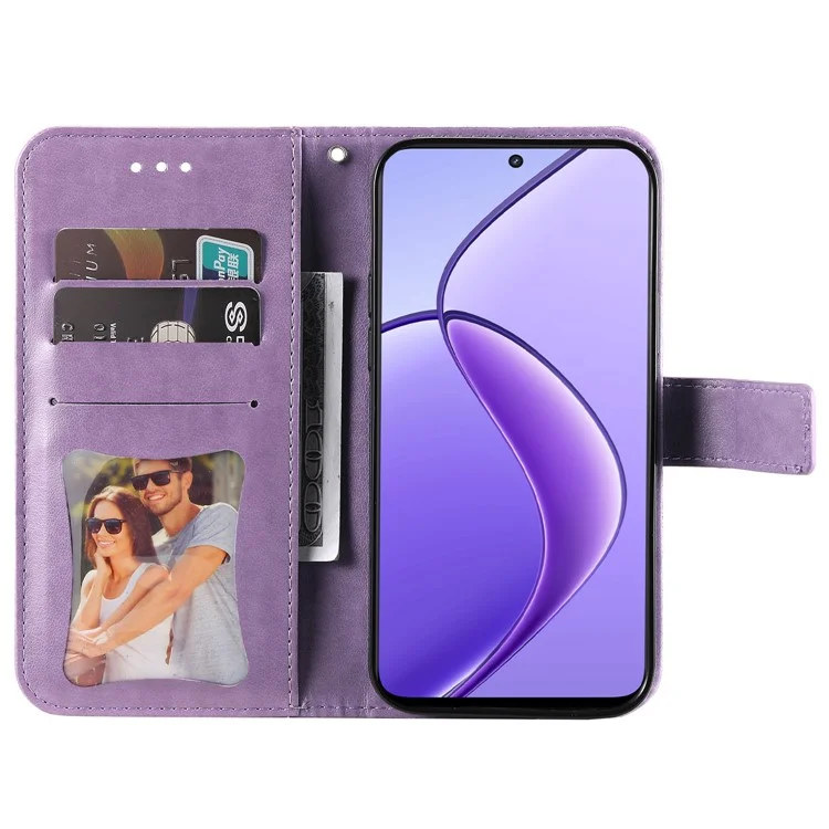 For Realme 12 5G Case Floral Pattern PU Leather Wallet Stand Phone Cover - Purple