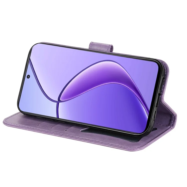 For Realme 12 5G Case Floral Pattern PU Leather Wallet Stand Phone Cover - Purple