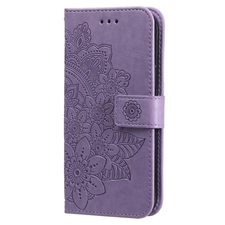 For Realme 12 5G Case Floral Pattern PU Leather Wallet Stand Phone Cover - Purple