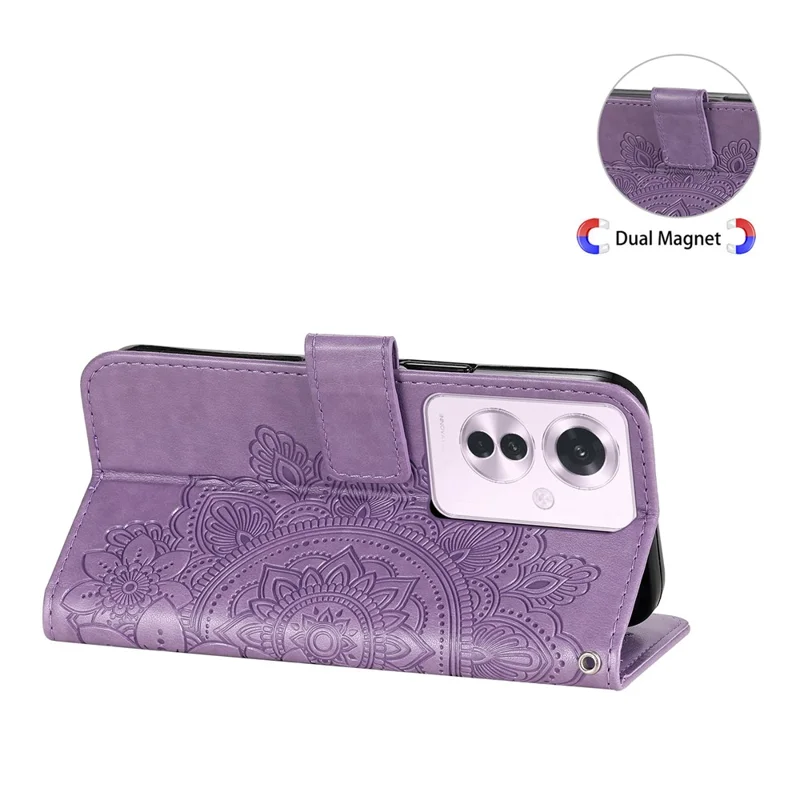 Para Oppo Reno11 F 5G / F25 Pro 5G Capa de Telefone Magnética com Padrão Floral Impresso Anti-queda - Roxo