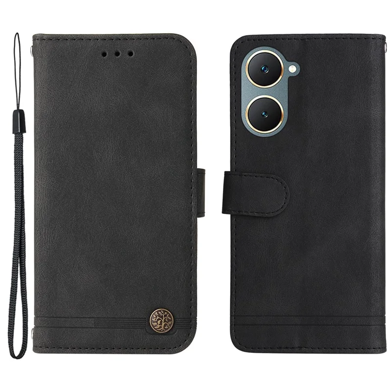 For vivo Y03 Case Skin-touch PU Leather Phone Stand Cover - Black