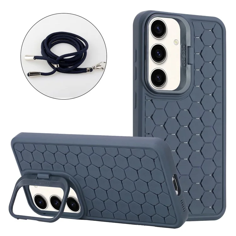 For Samsung Galaxy A55 5G Case Kickstand Magnetic TPU Phone Cover with Lanyard Heat Dissipation - Dark Blue