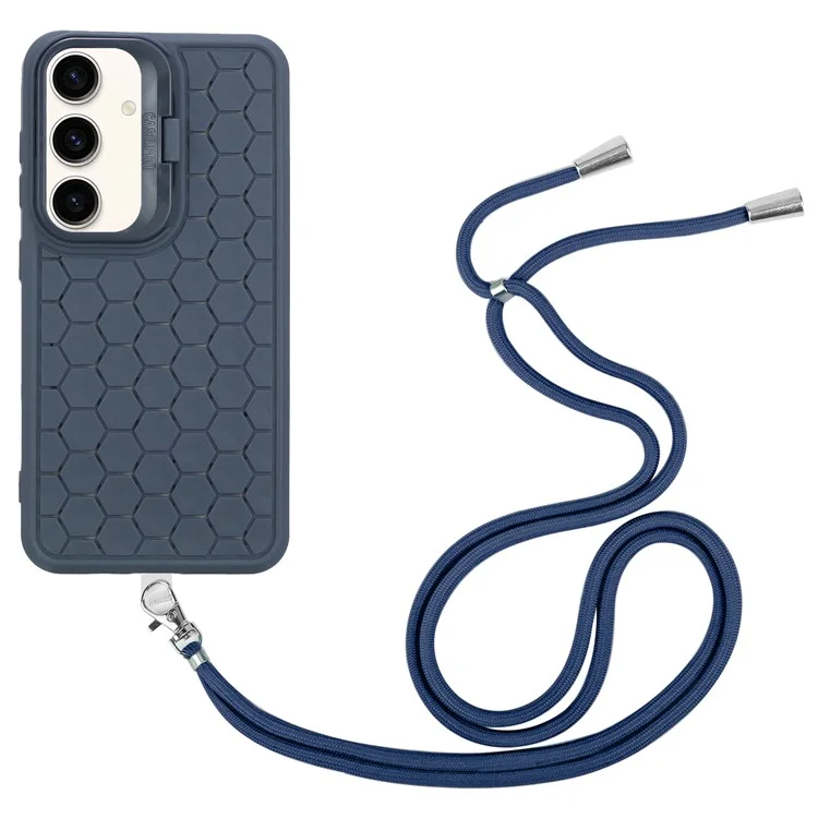 For Samsung Galaxy A55 5G Case Kickstand Magnetic TPU Phone Cover with Lanyard Heat Dissipation - Dark Blue