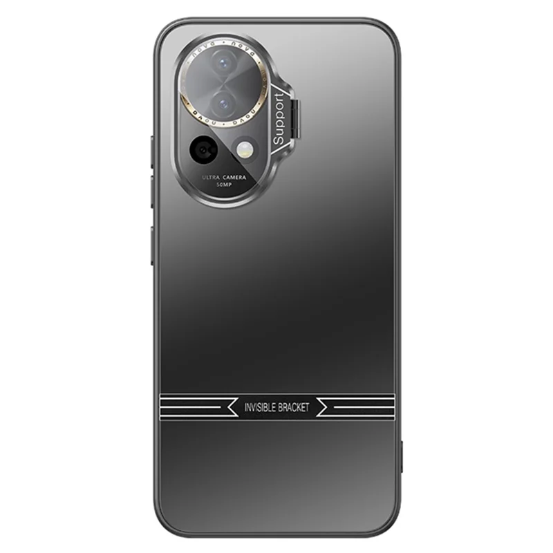 Kickstand Phone Case for Huawei nova 12 5G Matte PC+TPU Shell with Tempered Glass Lens Cover - Black