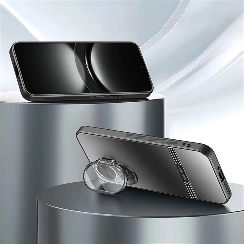 Kickstand Phone Case for Huawei nova 12 5G Matte PC+TPU Shell with Tempered Glass Lens Cover - Black