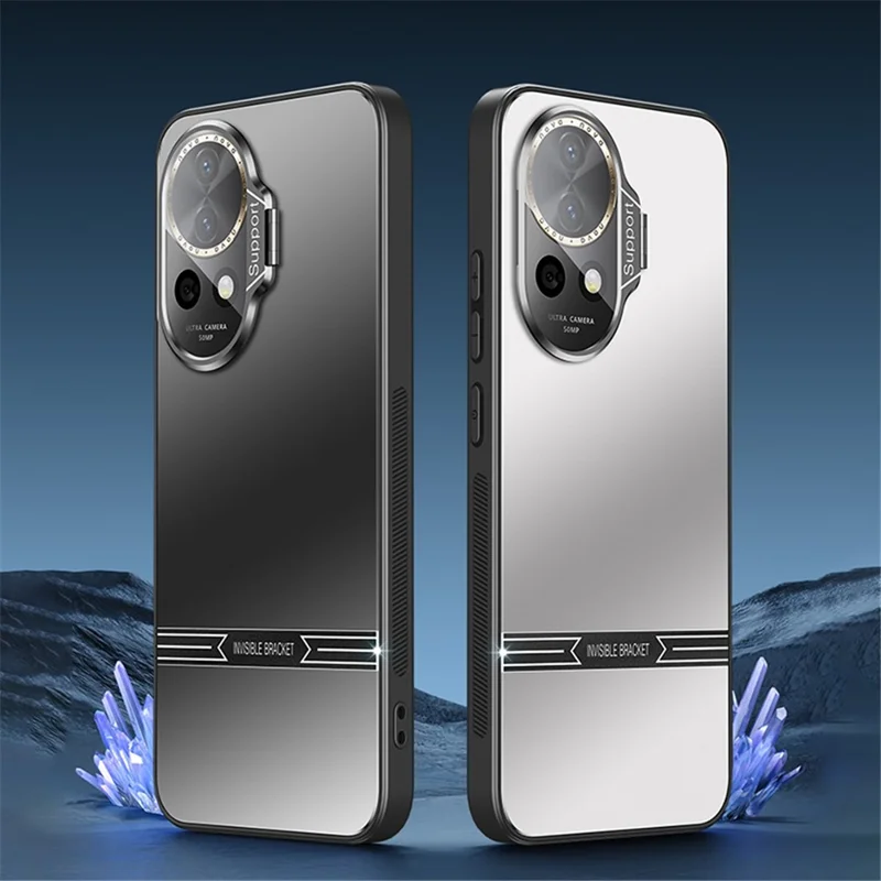 Kickstand Phone Case for Huawei nova 12 5G Matte PC+TPU Shell with Tempered Glass Lens Cover - Black