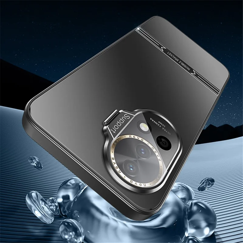 Kickstand Phone Case for Huawei nova 12 5G Matte PC+TPU Shell with Tempered Glass Lens Cover - Black