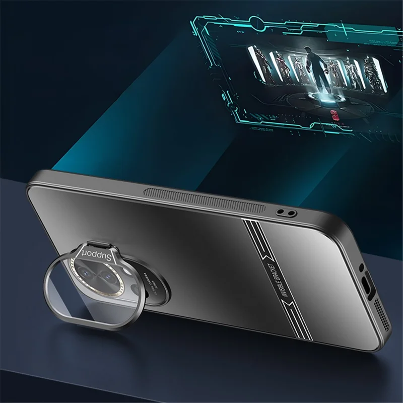 Kickstand Phone Case for Huawei nova 12 5G Matte PC+TPU Shell with Tempered Glass Lens Cover - Black