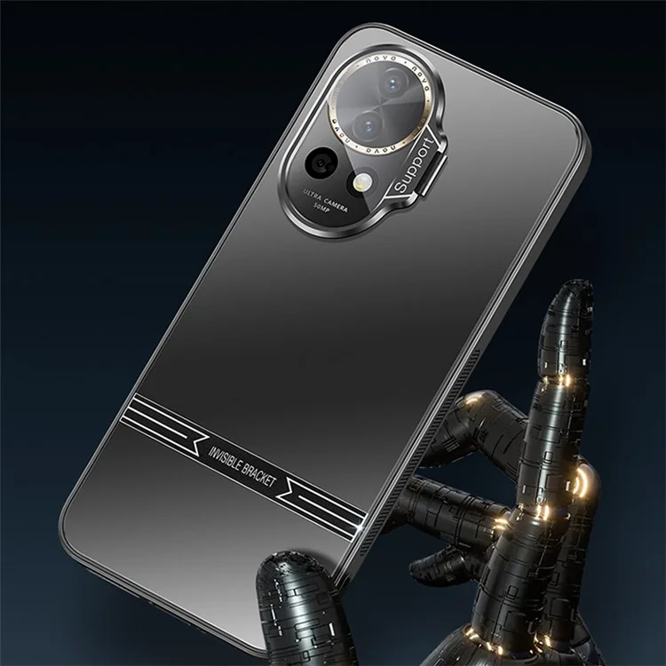Para Huawei nova 12 Pro 5G / 12 Ultra 5G Funda PC+TPU Mate Cubierta del teléfono con soporte y película de lente - Negro