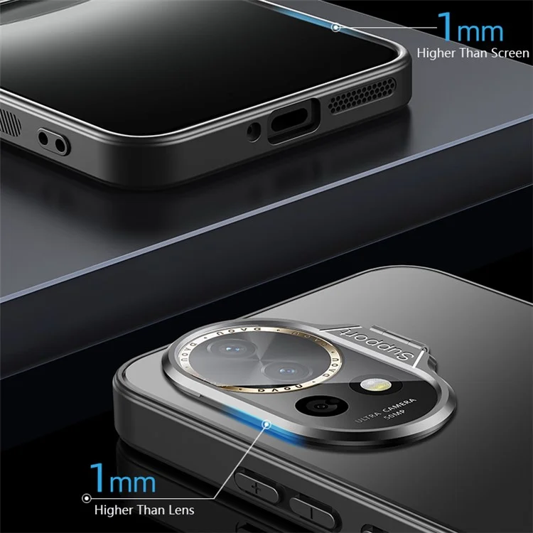 Para Huawei nova 12 Pro 5G / 12 Ultra 5G Funda PC+TPU Mate Cubierta del teléfono con soporte y película de lente - Negro