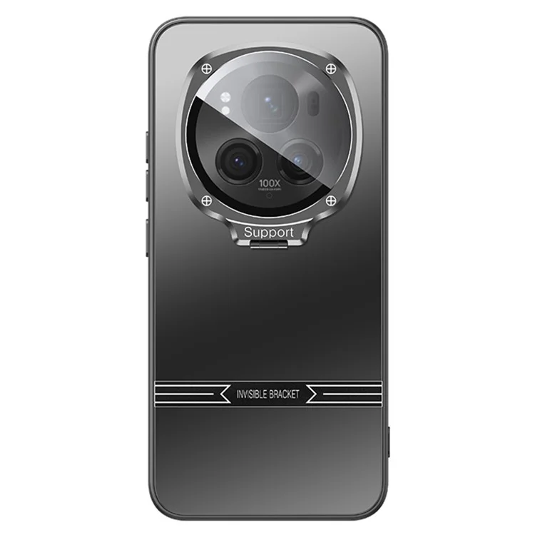 For Honor Magic6 5G Metal Lens Frame Kickstand Matte PC+TPU Phone Cover with Lens Film - Black