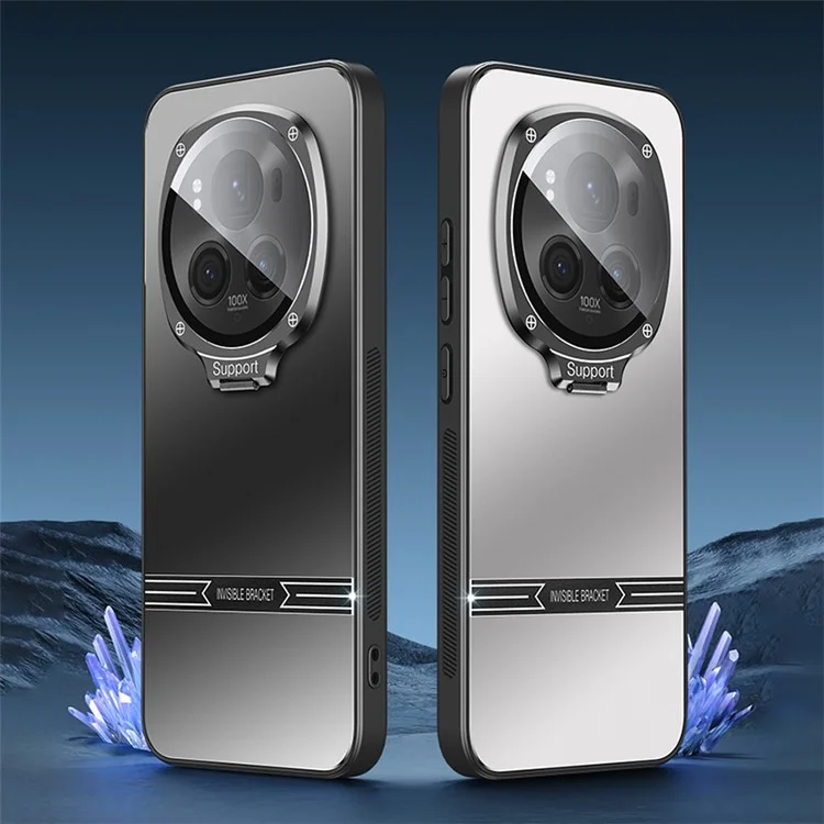 For Honor Magic6 5G Metal Lens Frame Kickstand Matte PC+TPU Phone Cover with Lens Film - Black