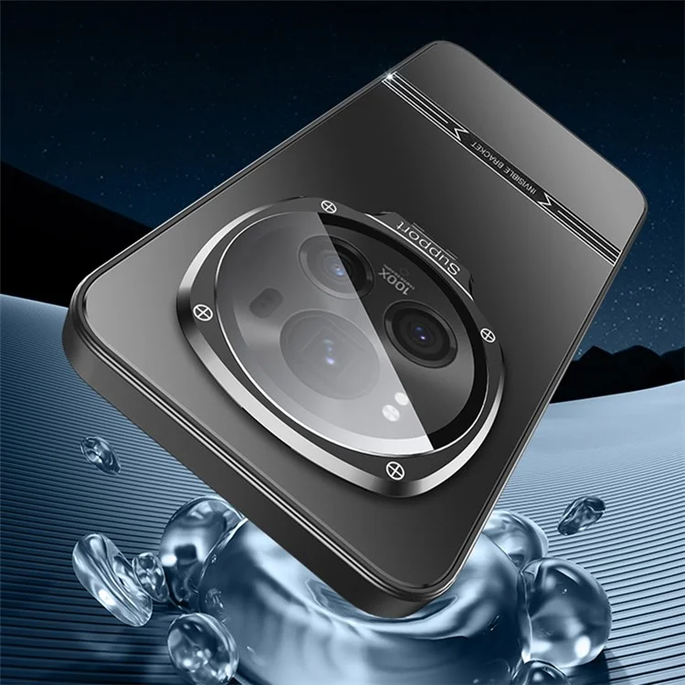 For Honor Magic6 5G Metal Lens Frame Kickstand Matte PC+TPU Phone Cover with Lens Film - Black
