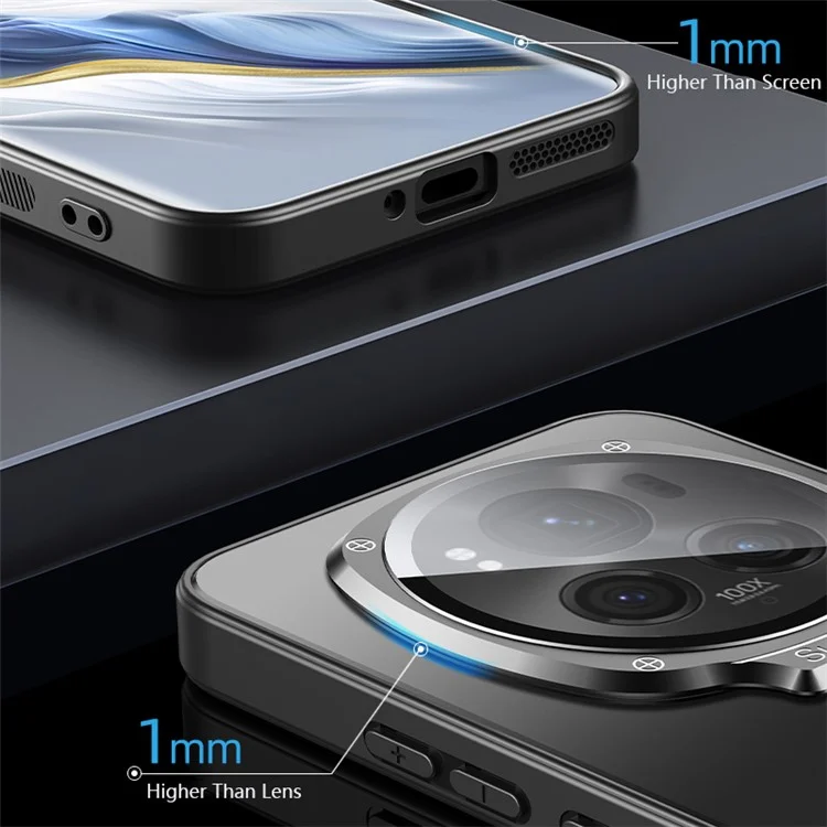 For Honor Magic6 5G Metal Lens Frame Kickstand Matte PC+TPU Phone Cover with Lens Film - Black