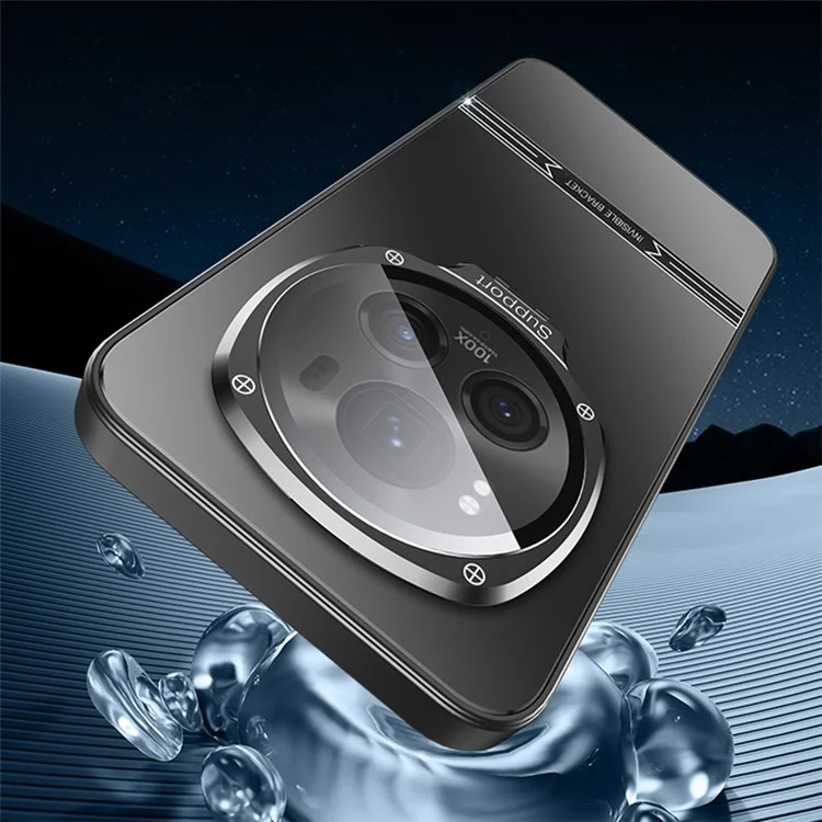 For Honor Magic6 Pro 5G Matte Case Metal Lens Frame PC+TPU Phone Cover with Lens Film - Black