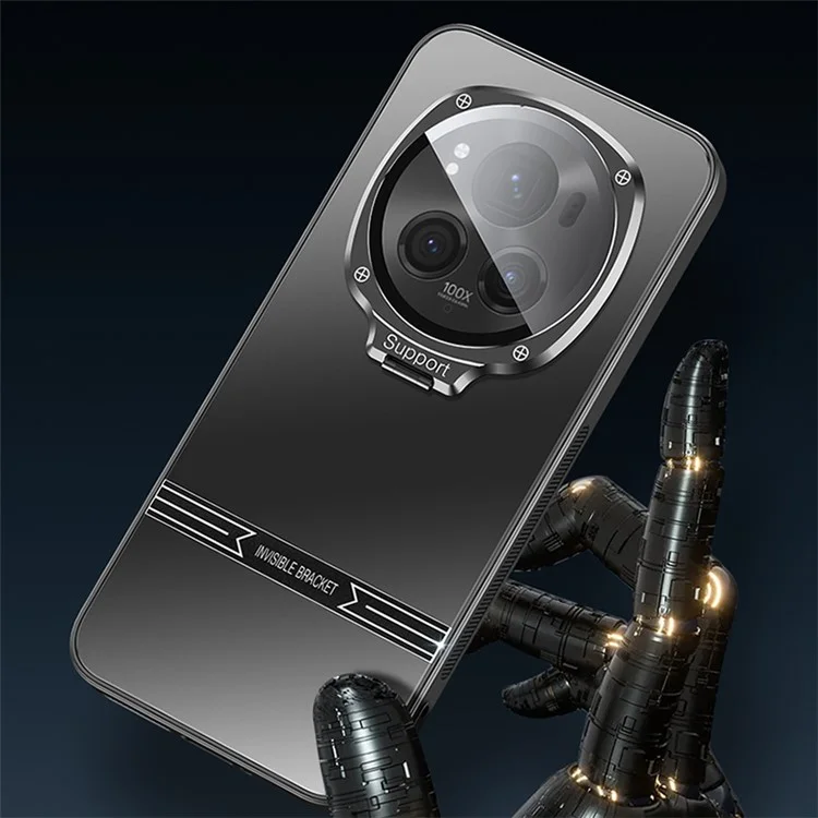 For Honor Magic6 Pro 5G Matte Case Metal Lens Frame PC+TPU Phone Cover with Lens Film - Black
