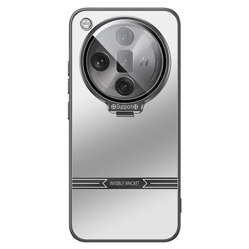 For Oppo Find X7 Ultra Case Matte PC+TPU Phone Cover with Lens Frame Kickstand - Silver