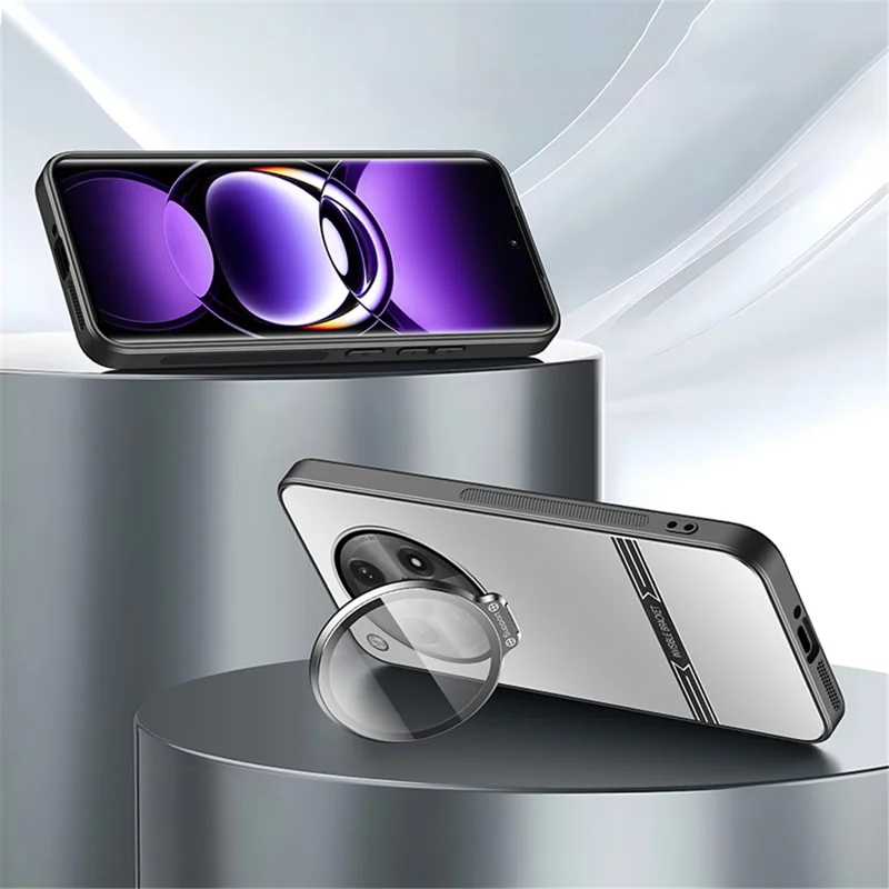 For Oppo Find X7 Ultra Case Matte PC+TPU Phone Cover with Lens Frame Kickstand - Silver