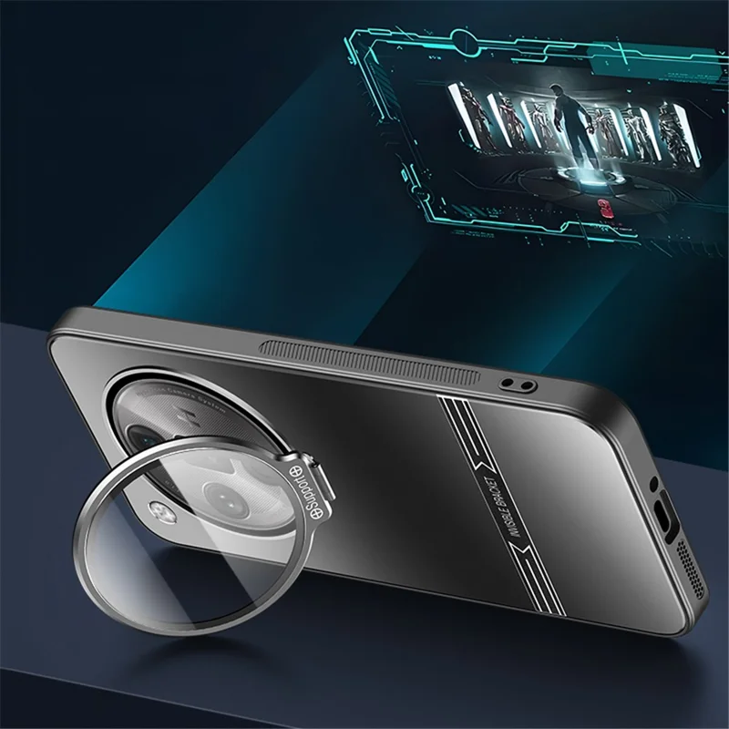 For Oppo Find X7 Ultra Case Matte PC+TPU Phone Cover with Lens Frame Kickstand - Silver