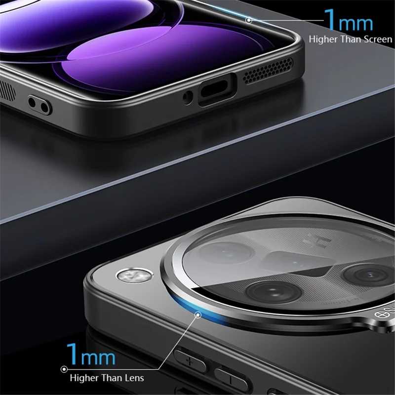 For Oppo Find X7 Ultra Case Matte PC+TPU Phone Cover with Lens Frame Kickstand - Silver