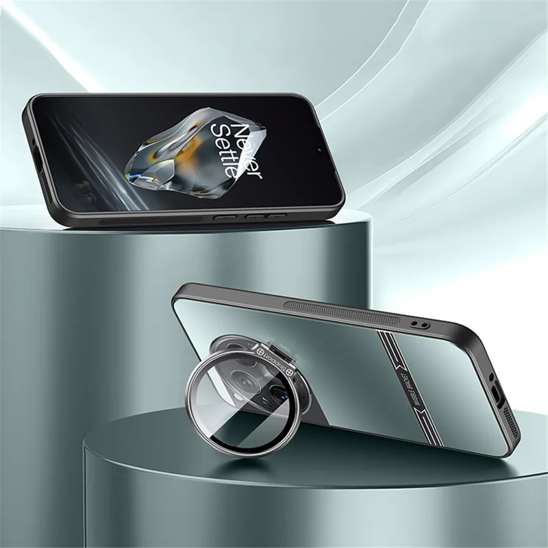 For OnePlus 12 5G Cell Phone Cases Matte PC+TPU Cover with Lens Frame Kickstand - Cyan