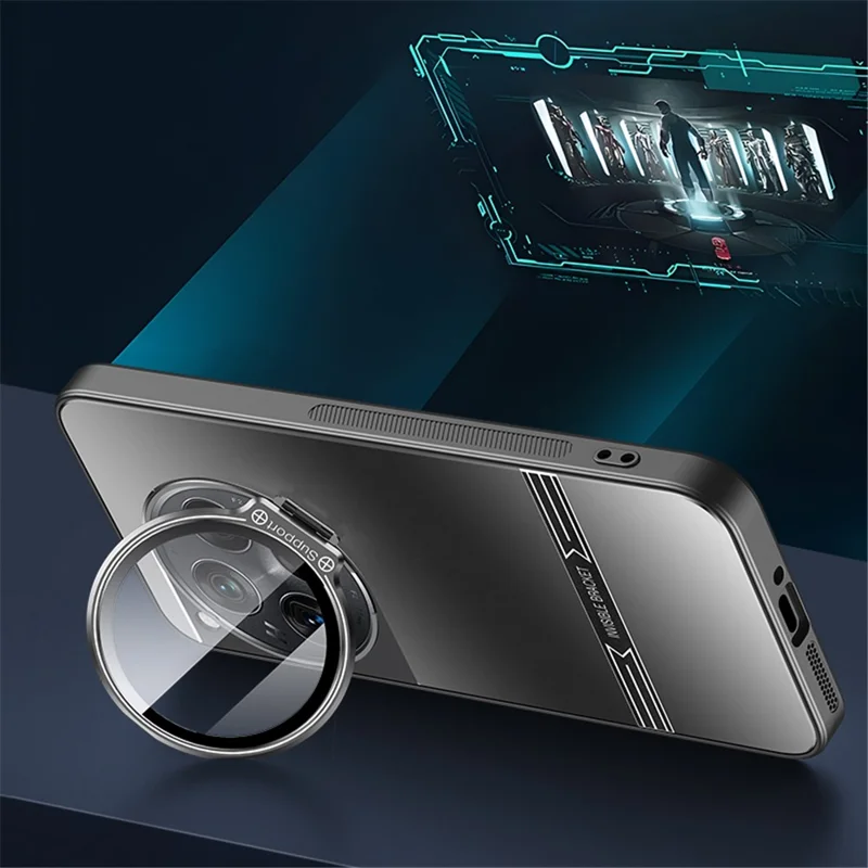 For OnePlus 12 5G Cell Phone Cases Matte PC+TPU Cover with Lens Frame Kickstand - Cyan