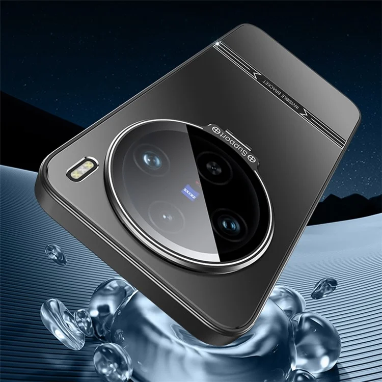 Funda de teléfono para vivo X100 5G Carcasa de teléfono mate de PC+TPU con marco de lente y soporte - Negro