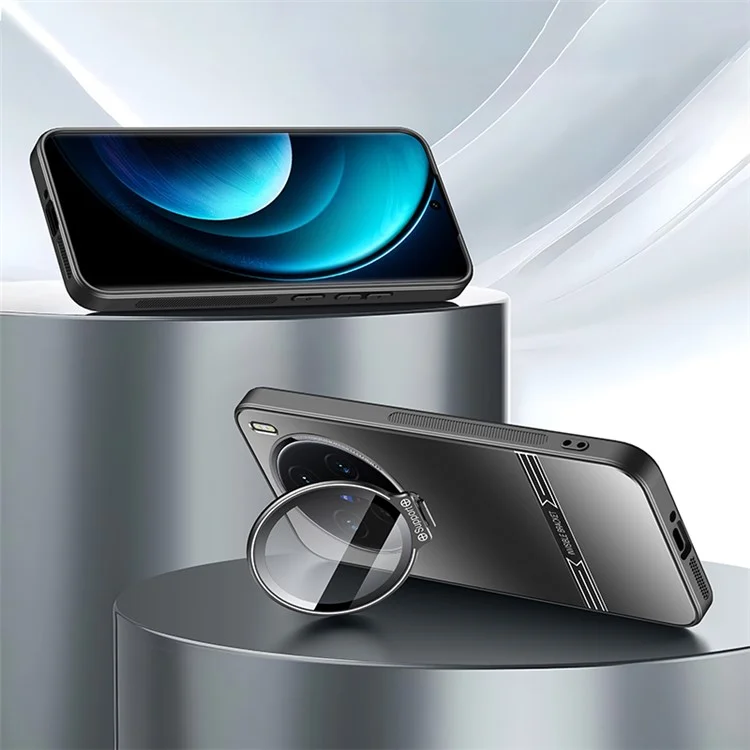 Per vivo X100 Pro 5G Case Cornice Metallo Obiettivo PC+TPU a prova di caduta Custodia Opaca per Telefono con Pellicola per Obiettivo - Nero