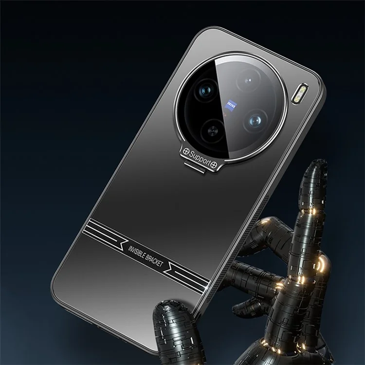 Per vivo X100 Pro 5G Case Cornice Metallo Obiettivo PC+TPU a prova di caduta Custodia Opaca per Telefono con Pellicola per Obiettivo - Nero