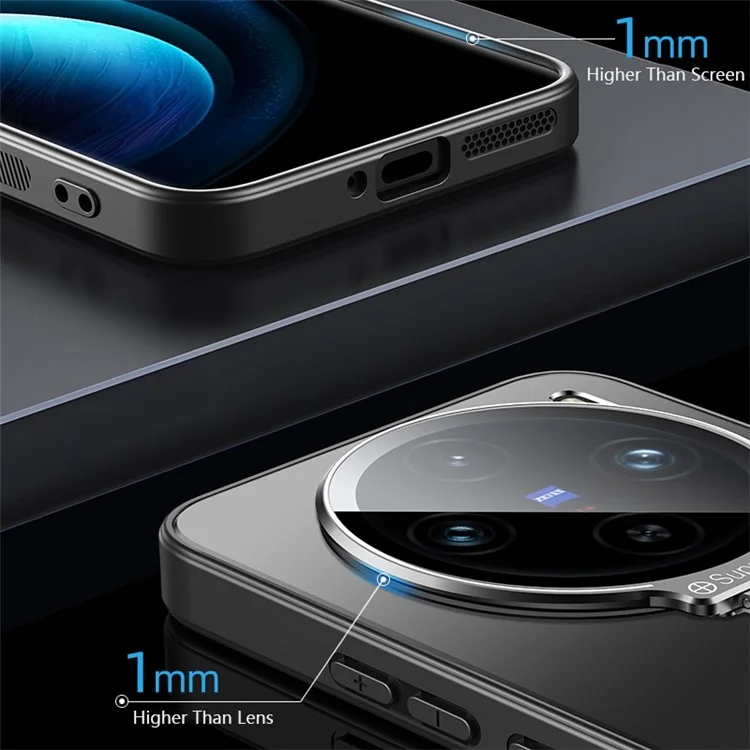Per vivo X100 Pro 5G Case Cornice Metallo Obiettivo PC+TPU a prova di caduta Custodia Opaca per Telefono con Pellicola per Obiettivo - Nero