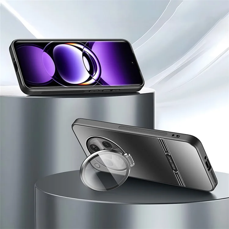 Funda de teléfono para Oppo Find X7 5G PC+TPU Cubierta con película para lente Mate Soporte plegable - Negro